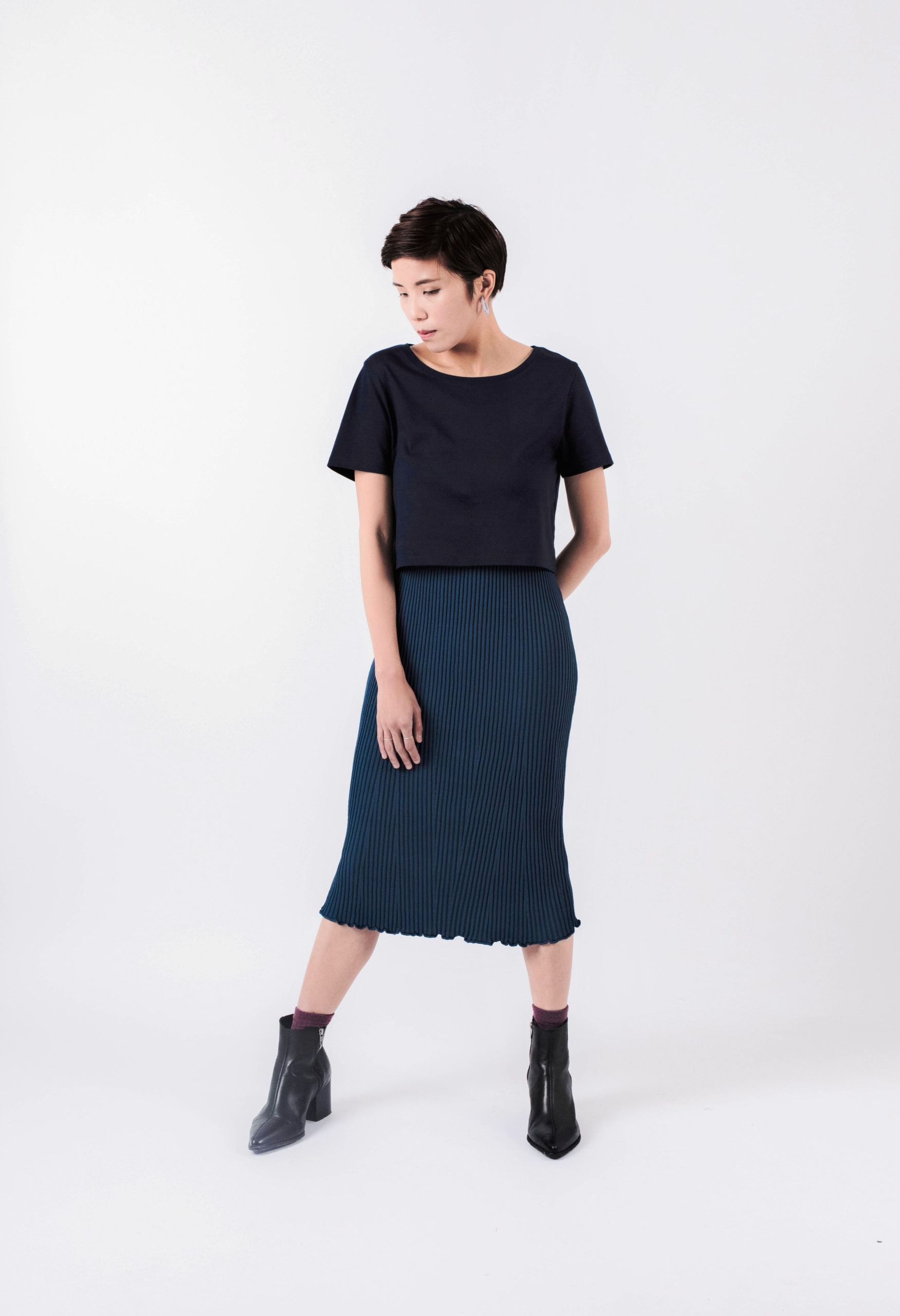 Navy Boxy with Pencil Skirt